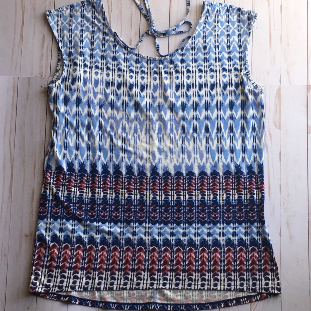 Red, White and Blue V-Neck Top Tie in back- Size M